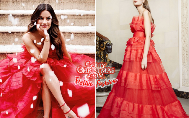 Festive Fashion Lea Michele Wears Monique Lhuillier Sophia