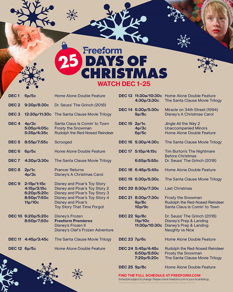 Freeform's 25 Days of Christmas 2022 Movie Schedule